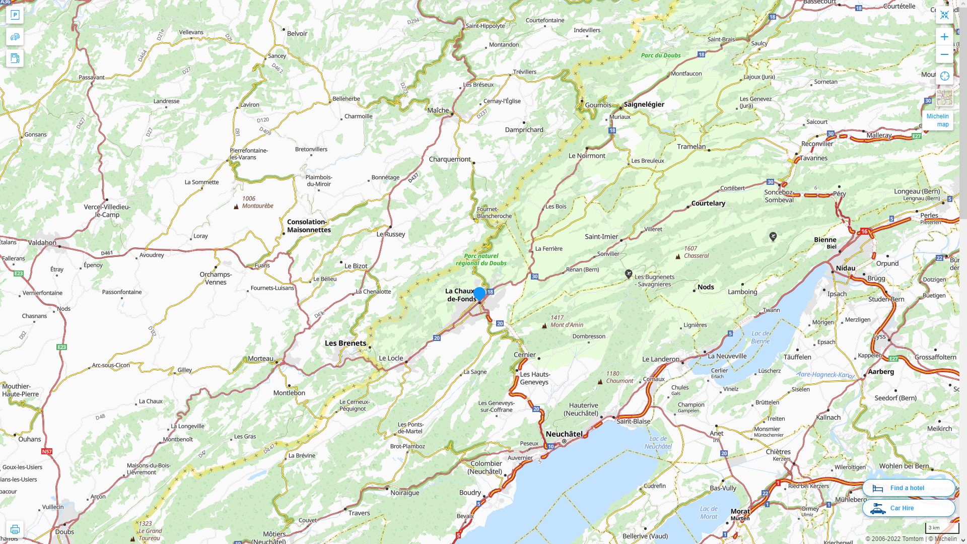 La Chaux e Fonds Suisse Autoroute et carte routiere